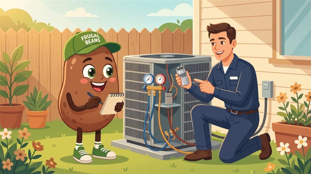 An HVAC technician shows Bo a failed capacitor, one of the cheaper AC repair cost items