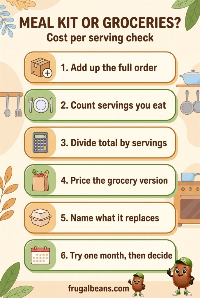 Infographic: meal kit or groceries? A 6-step cost per serving check for meal delivery services