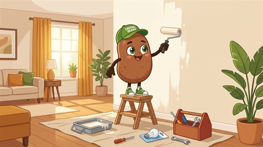 Bo paints a living room wall as a low-cost pre-listing repair before selling a house