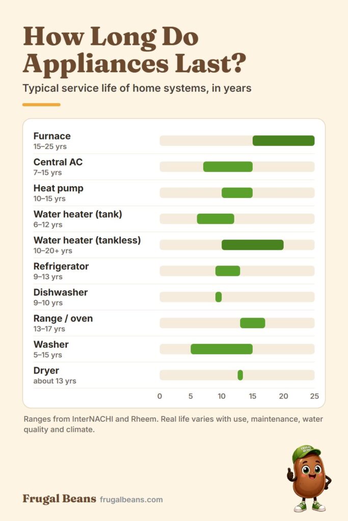 Appliance lifespan infographic: how long do appliances last, from furnaces to dryers
