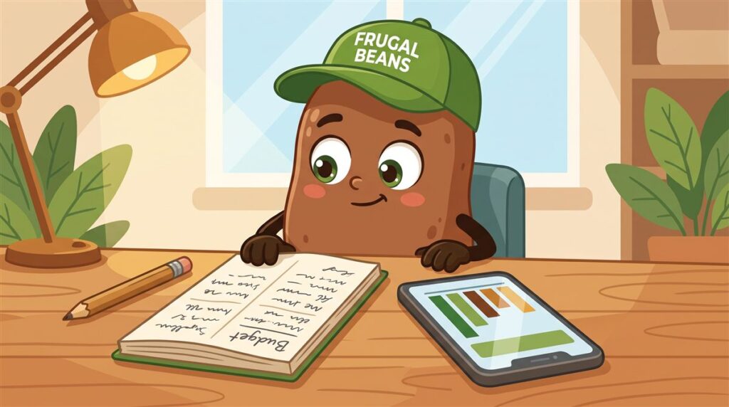 Bo compares a paper budget notebook with a budgeting app on a phone