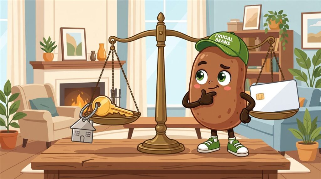 Bo compares a house key and a credit card on a balance scale to explain secured and unsecured debt